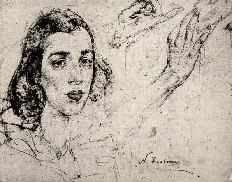 Study of female-s head with hand, Nikolay Fechin